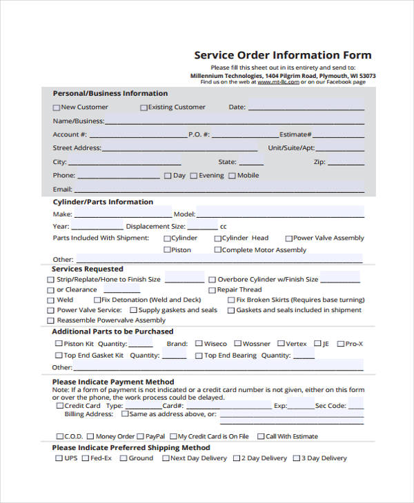 support deduction service order information form1