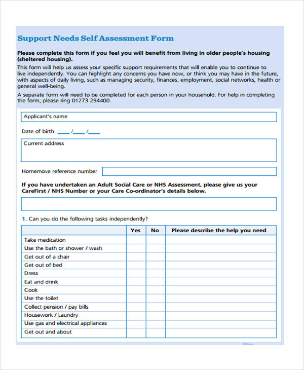 support needs self assessment form1