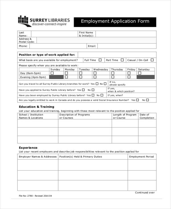 surrey libraries employment application form