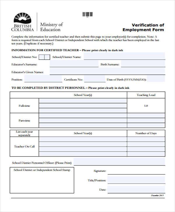 teacher employment verification