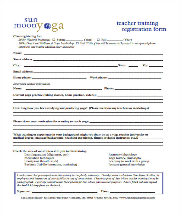 teacher training registration form