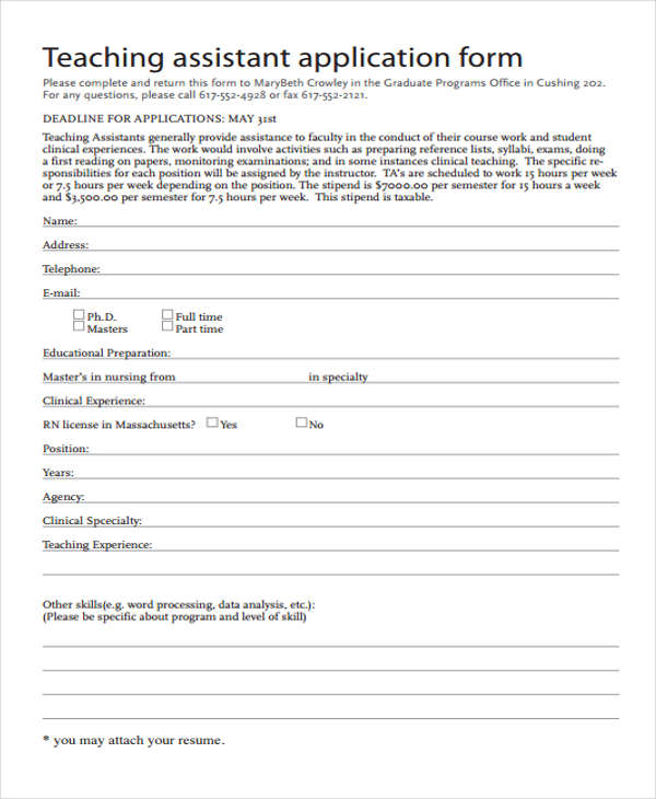 Teacher Assistant Application 2024 Cyndia Clarita