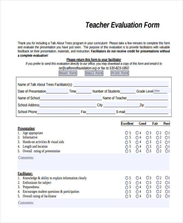 teaching presentation evaluation form