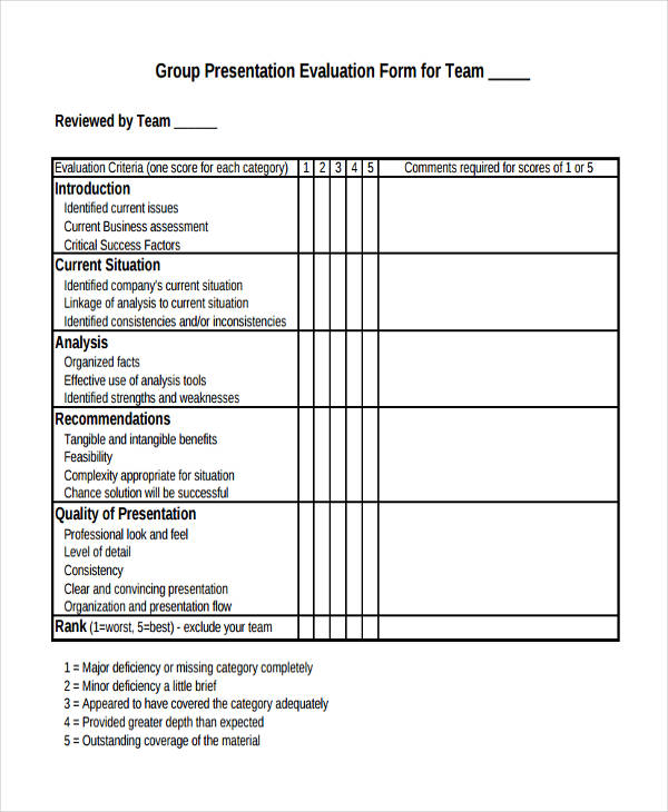 team group evaluation form