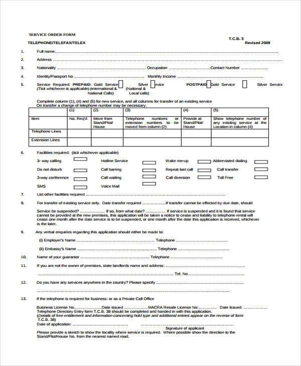 FREE 33+ Sample Service Order Forms in PDF | MS Word | Excel