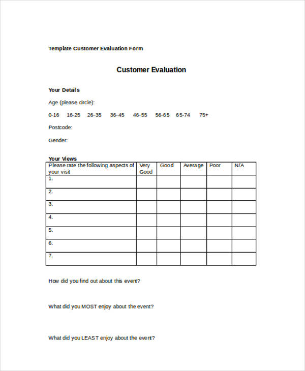 template customer event evaluation form