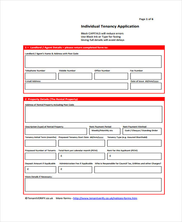 tenant credit check application form
