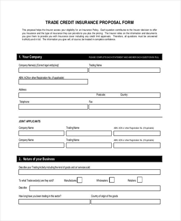 trader specific credit proposal form
