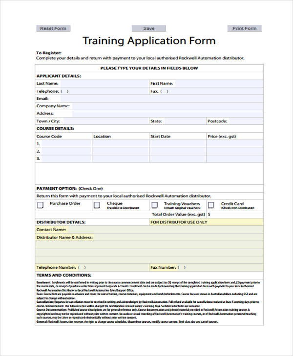 FREE 11 Training Application Forms In PDF MS Word