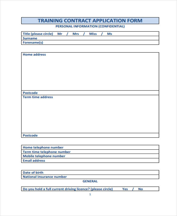 training contract application form example