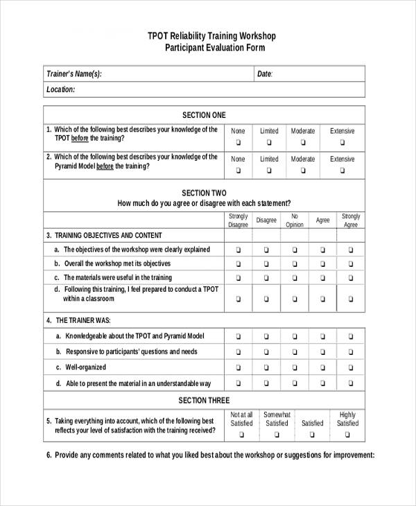 FREE 13 Sample Workshop Evaluation Forms In PDF MS Word