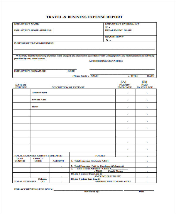 travel business expense report form