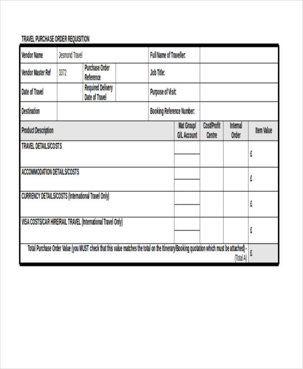 travel purchase requisition form