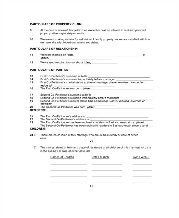 uncontested divorce application form