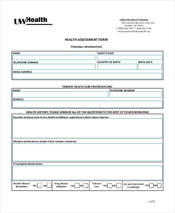 FREE 36+ Health Assessment Forms in PDF | MS Word