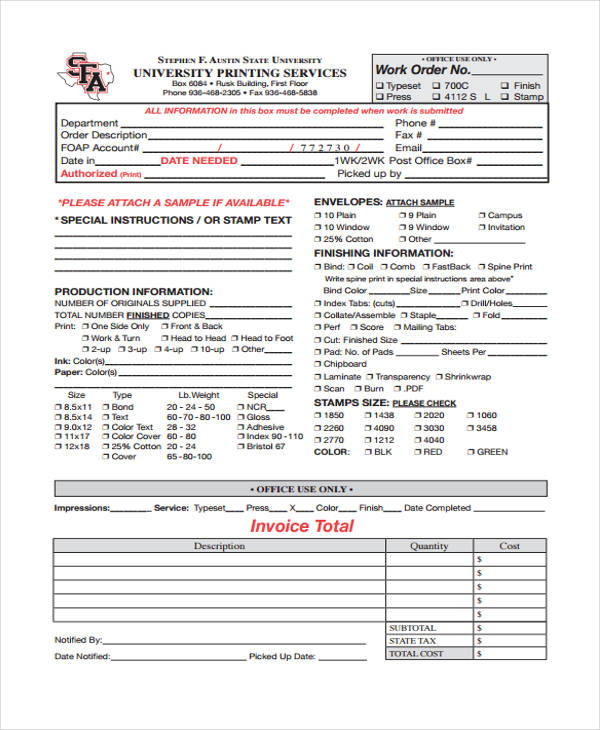 university printing services work order form