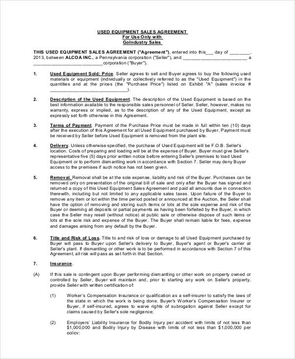 used equipment sales agreement form2