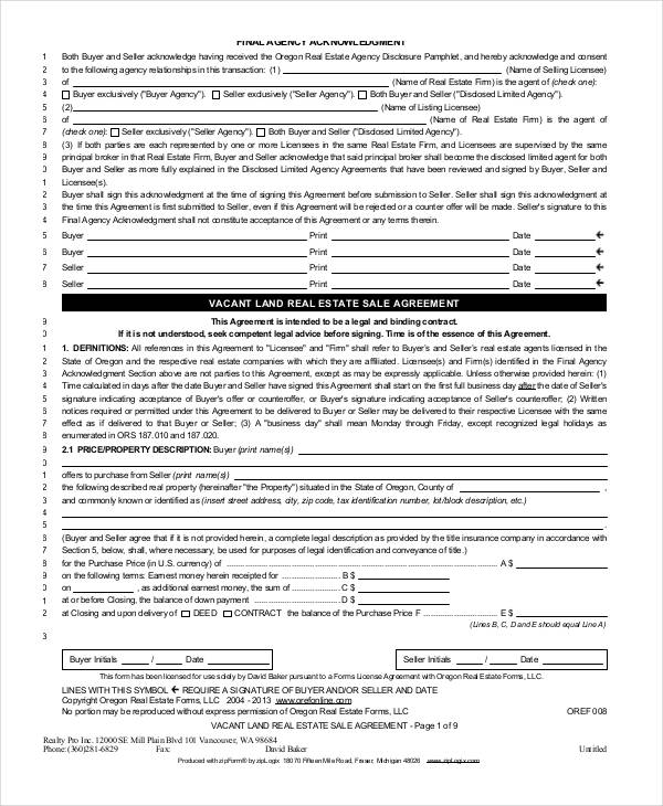 vacant land sales agreement form2