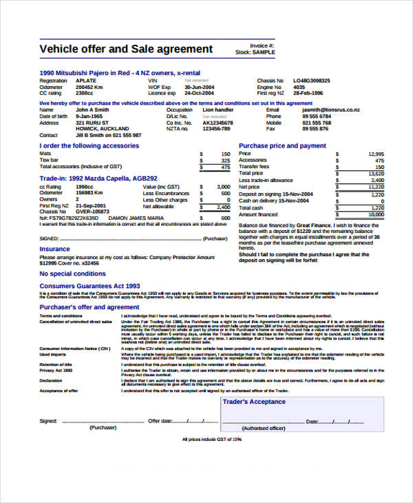 vehicle offer sale agreement2