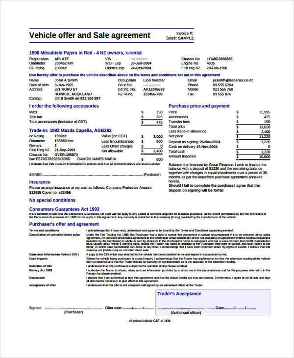 vehicle offer sale agreement3