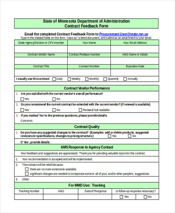 vendor feedback form in doc