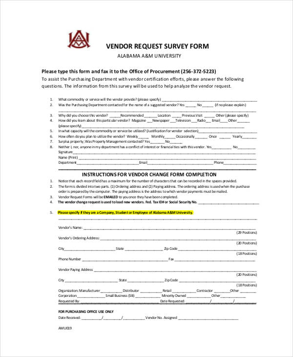 vendor survey request form