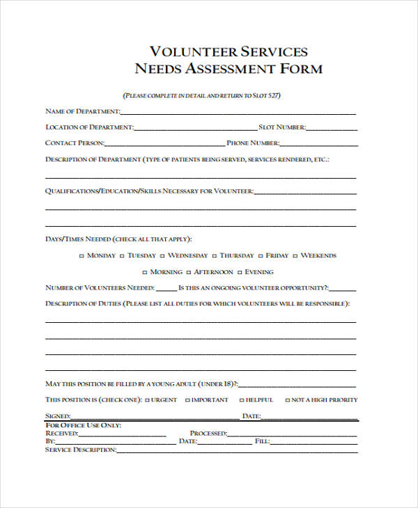 volunteer needs assessment worksheet form