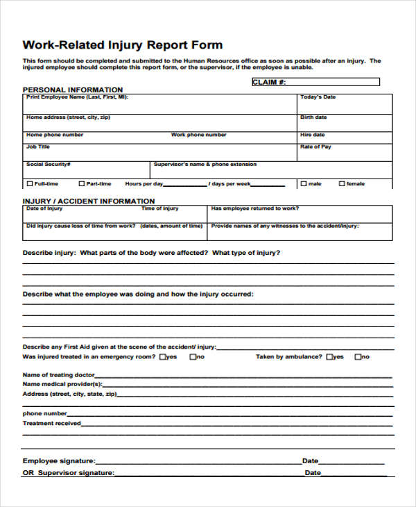 Accident Report Form Template Uk