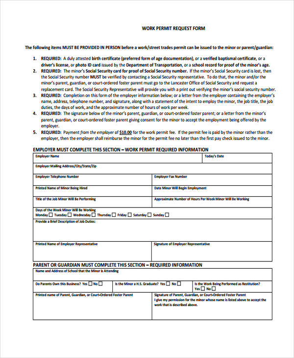 work permit request application form