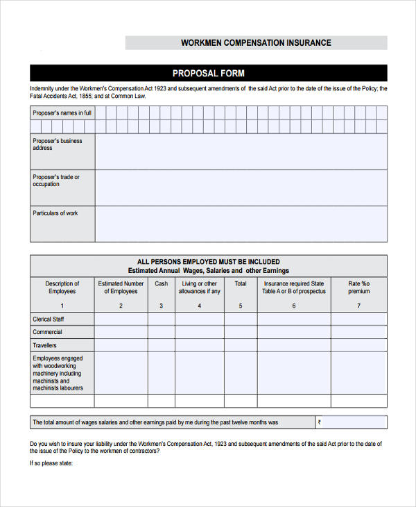 workmen compensation proposal form