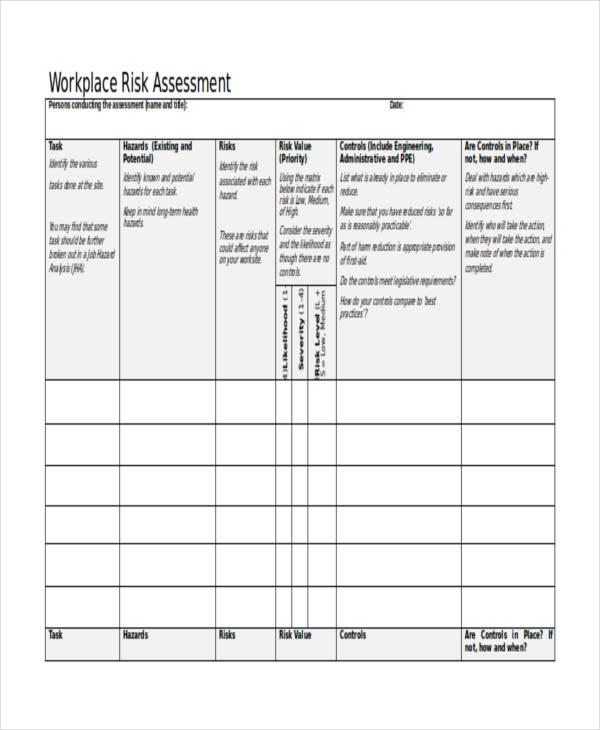 workplace health and safety risk assessment form