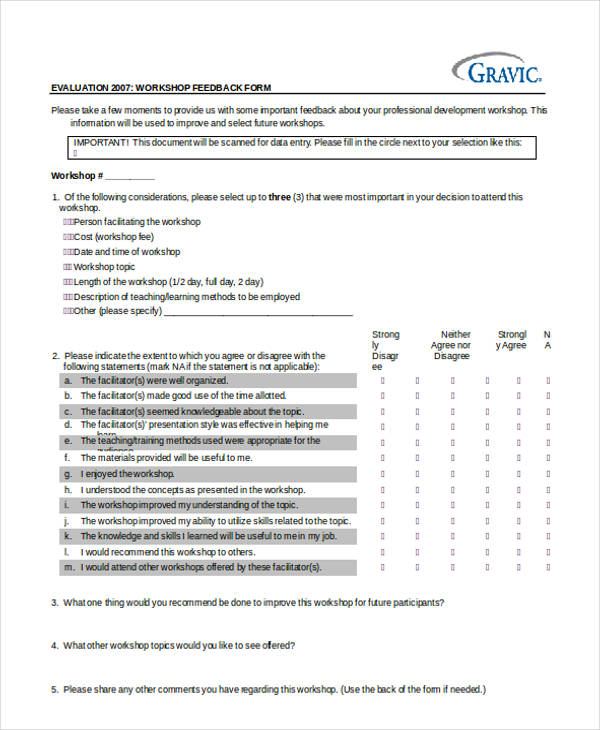 FREE 13+ Sample Workshop Evaluation Forms in PDF | MS Word