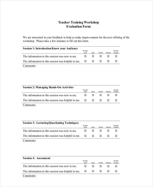 workshop training evaluation form