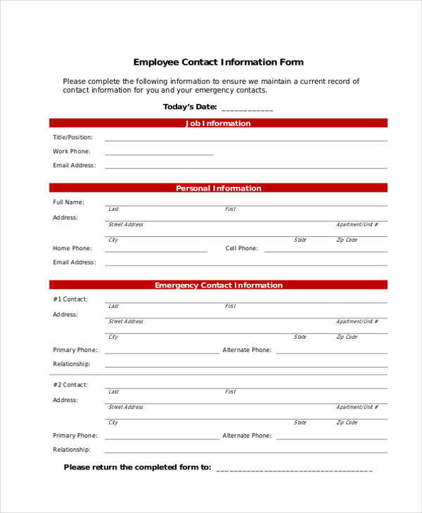 free employee contact personal information form