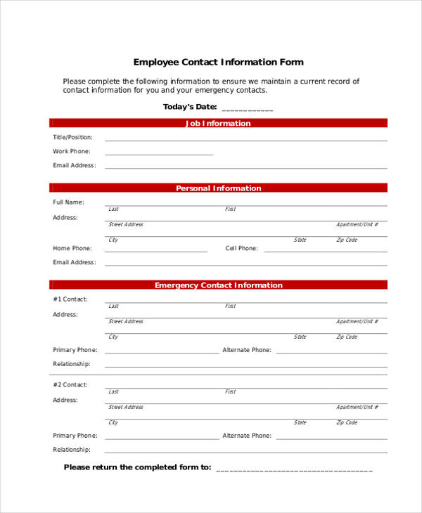 New Employee Personal Information Form Template Database