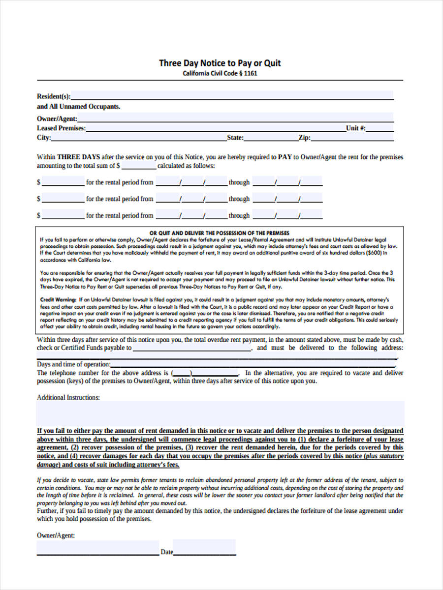 3 Day Notice Forms - 6+ Free Documents in Word, PDF