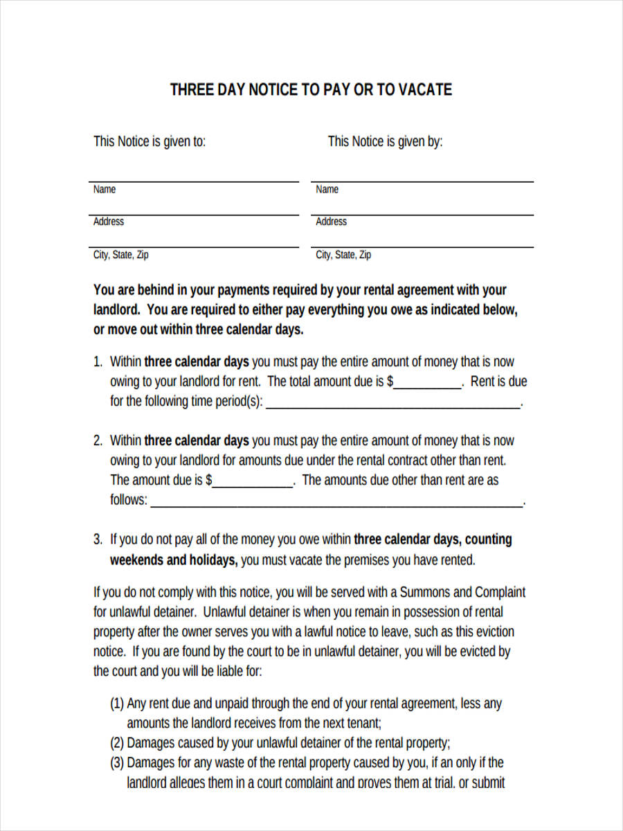FREE 6 3 Day Notice Forms In MS Word PDF