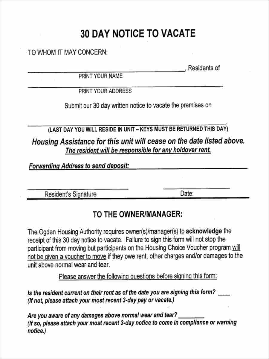 Tenant 30 Day Notice Letter