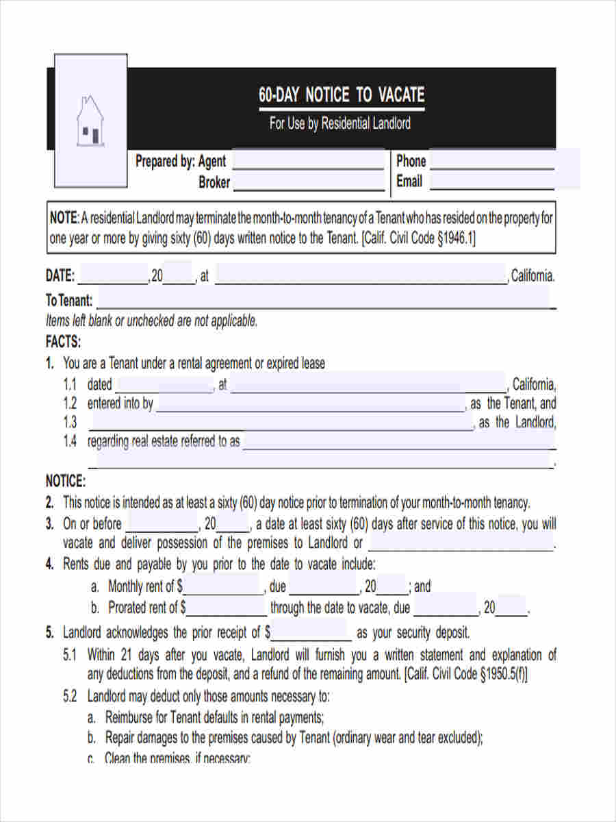 FREE 8+ Notice to Vacate Forms in PDF Ms Word