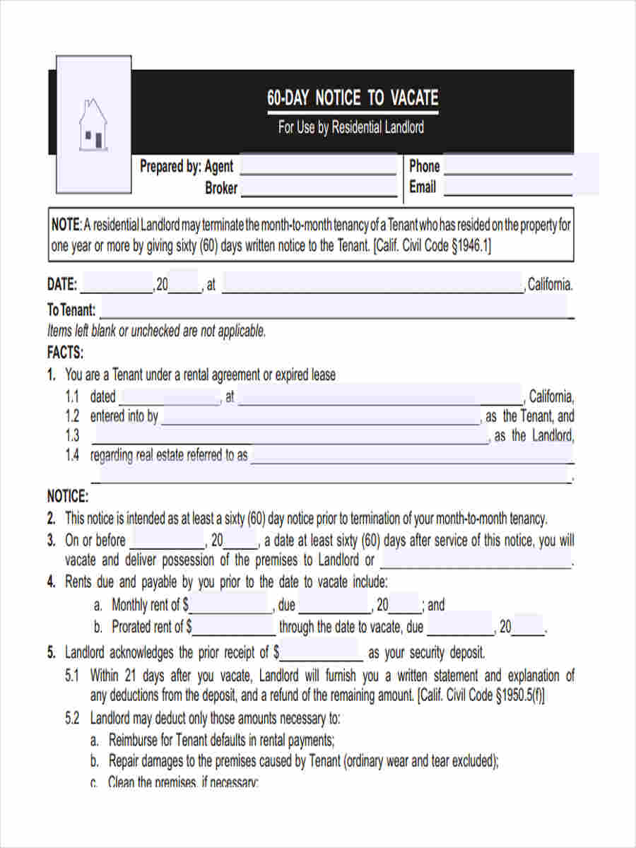 California Eviction Notice Forms Free Templates 60 Day Notice To 