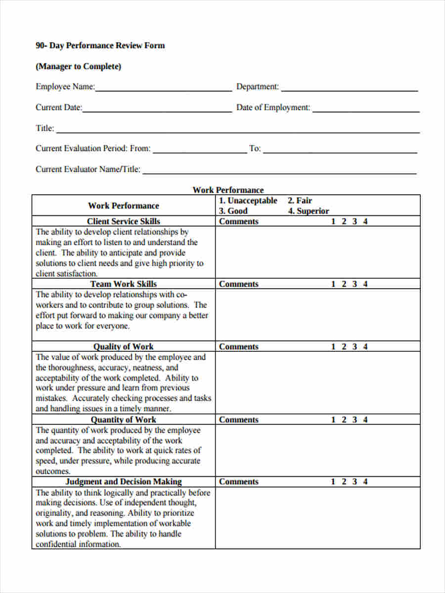 Free 90 Day Performance Review Template Printable Templates Gambaran