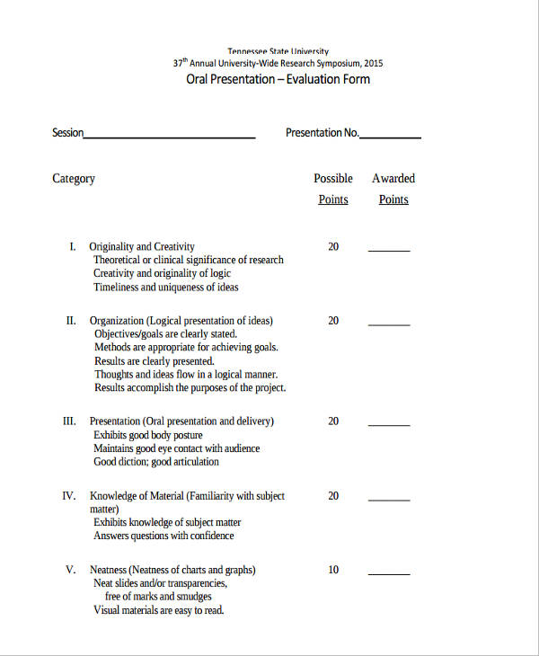 academic presentation evaluation form