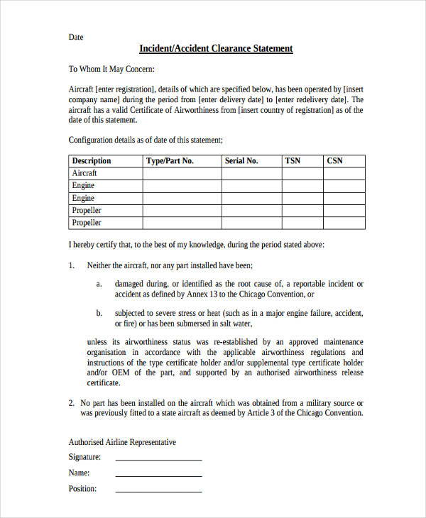 Free 5 Sample Accident Statement Forms In Pdf