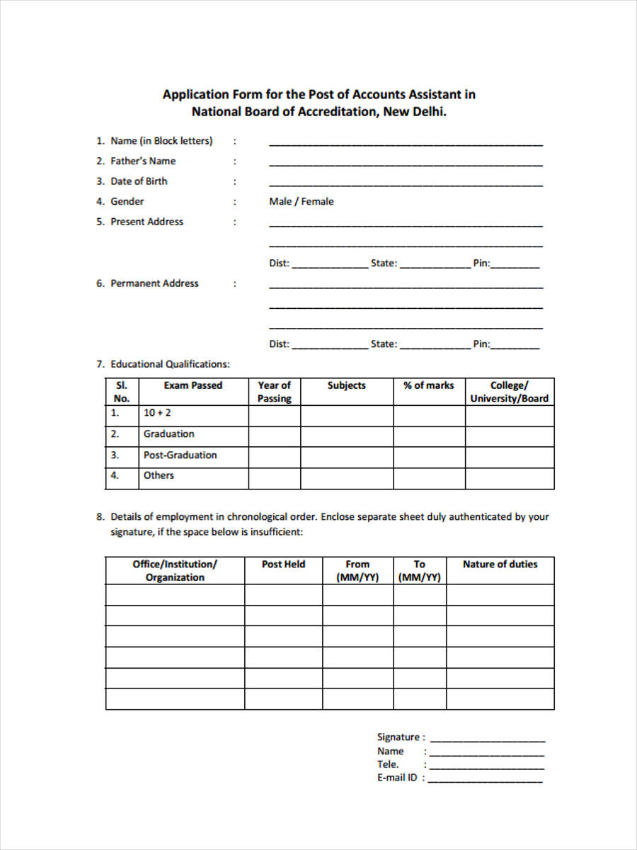 Free Job Application Form Accounting Application Job Form Forms Ms Word Pdf Dotaners 8642