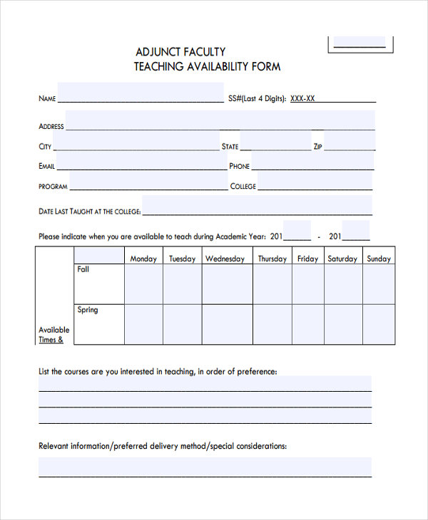 FREE 19+ Employee Availability Form Samples, PDF, MS Word, Google Docs