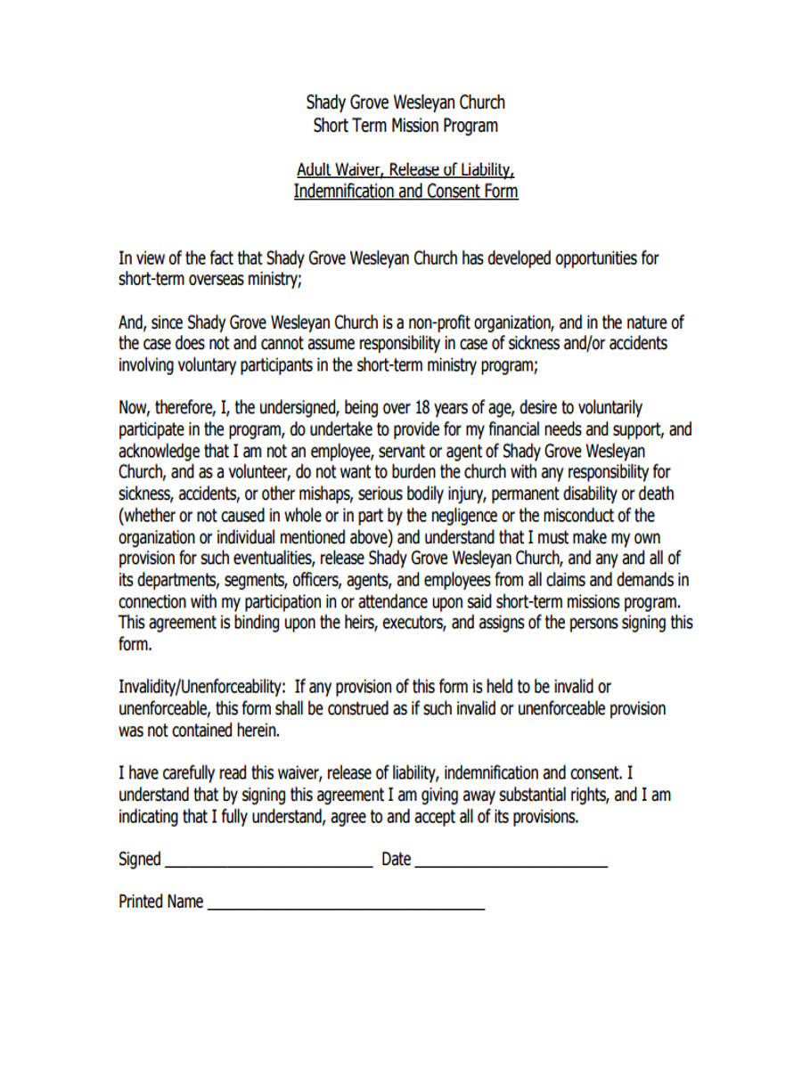 adult accident waiver