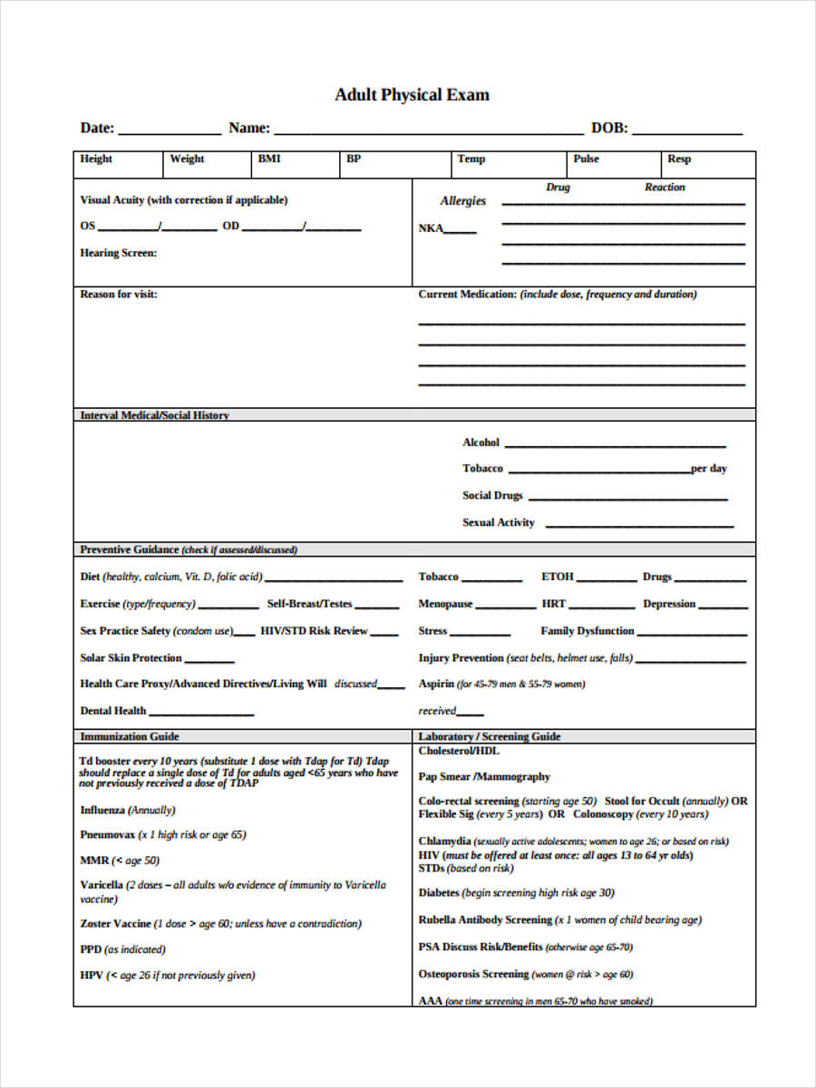 Filled physical examination form. Foreigner physical examination form Page 2. First Page for Exam form.