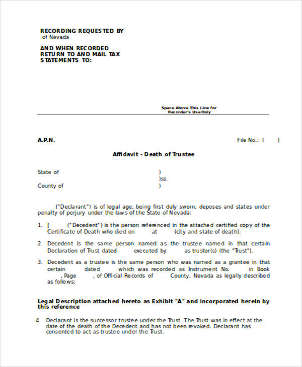 affidavit death of trustee