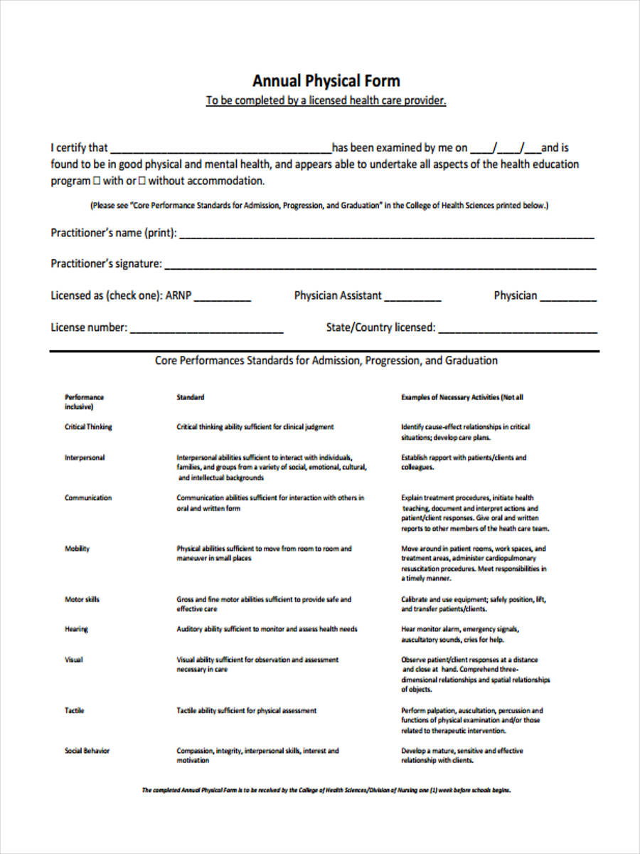 FREE 7+ Sample Basic Physical Forms in PDF