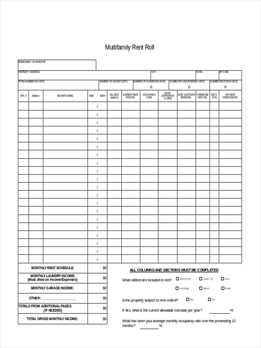 Free 18 Sample Rent Roll Forms In Pdf Ms Word Excel